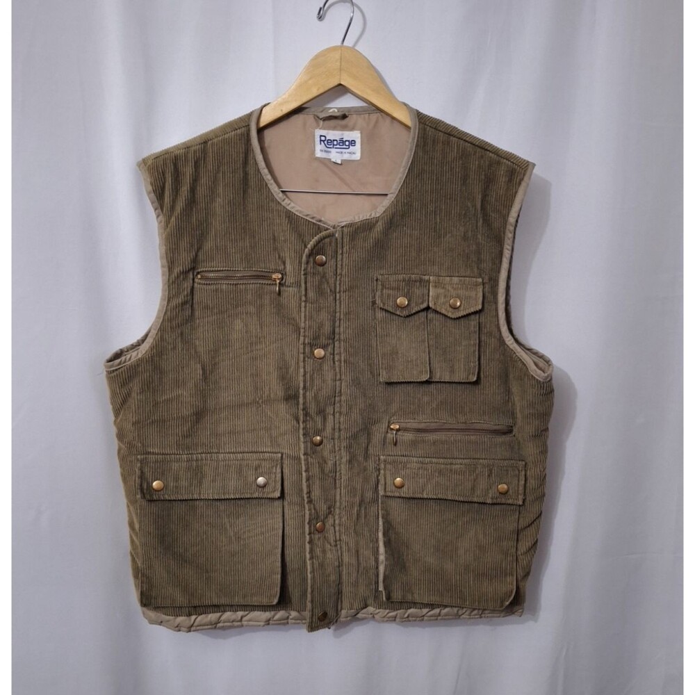 Vintage Repage Men's Corduroy Tactical Utility Vest Sz L Button Pockets Gorpcore